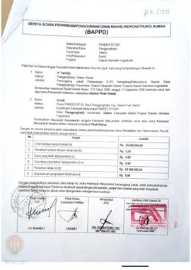 Berita Acara Penarikan/Penggunaan Dana Rehabilitasi/Rekonstruksi Rumah (BAPPD) Rusak Sedang, Nama...