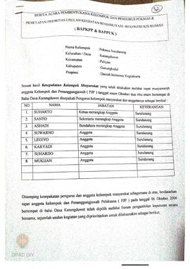 Berita Acara Pembentukan Kelompok dan Pengurus Kelompok Masyarakat dan Penetapan Prioritas Usulan...