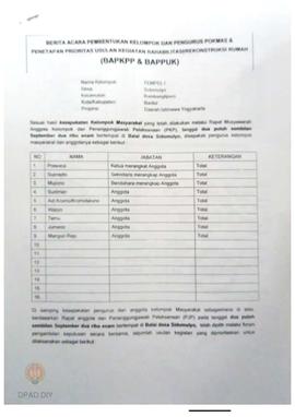 Berita Acara Pembentukan Kelompok dan Pengurus Pokmas dan Penetapan Prioritas Usulan Kegiatan Reh...
