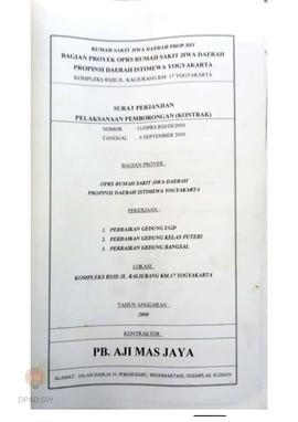 Surat perjanjian pelaksanaan pemborongan (kontrak) nomor 31/OPRS.RSJ/IX/2000 oleh Kontraktor PB. ...