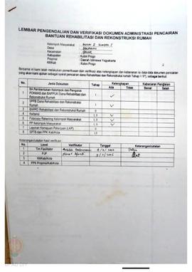 lembar Pengendalian dan Verifikasi Dokumen Administrasi Pencairan Bantuan Rehabilitasi dan Rekons...