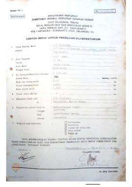 Surat keterangan ditujukan kepada Balai Pengawasan dan Sertifikasi Benih  II  Jateng dan DIY tent...