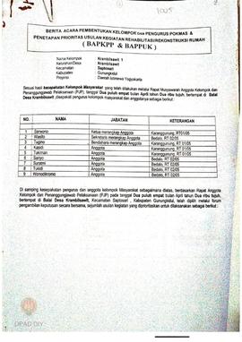 Berita Acara Pembentukan Kelompok dan Pengurus Kelompok Masyarakat dan Penetapan Prioritas Usulan...