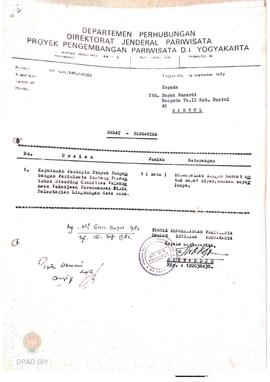 Keputusan Pimpro Pengembangan Pariwisata Daerah Istimewa Yogyakarta No.. Kep.29/PPPI/VIII/82 tent...