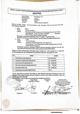 Berita Acara Penarikan/Penggunaan Dana Rehabilitasi/Rekonstruksi Rumah (BAPPD) Rusak Berat, Nama ...