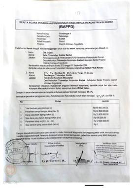 Berita Acara Penarikan/Penggunaan Dana Rehabilitasi/Rekonstruksi Rumah (BAPPD) Rusak Berat, Nama ...