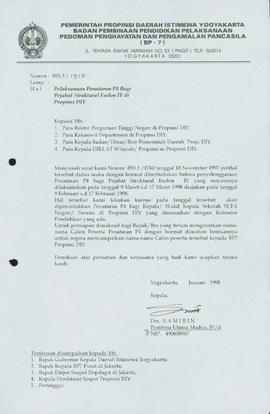 Surat dari Kepala  Badan Pembina Pendidikan Pelaksanaan Pedoman Penghayatan dan Pengamalan Pancas...