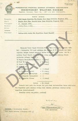 Nota Dinas Nomor 045/RO.I/1989 tanggal 9 Januari 1989 dari Kepala Biro Bina Pemerintahan Umum Set...