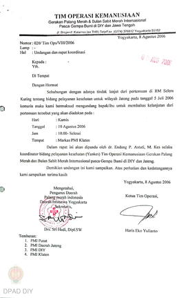 Undangan PMI paska gempa dari bulan Agustus s.d. Desember 2006, Maret – Mei 2007