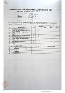 lembar Pengendalian dan Verifikasi Dokumen Administrasi Pencairan Bantuan Rehabilitasi dan Rekons...