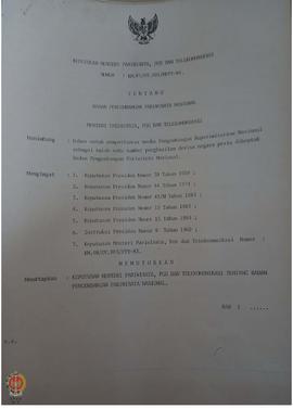 Keputusan Menteri Pariwisata, Pos dan Telekomunikasi Nomor KM.81/OT.001/MPPT-84 tertanggal 28 Sep...