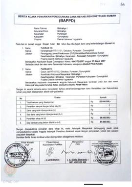 Berita Acara Penarikan/Penggunaan Dana Rehabilitasi/Rekonstruksi Rumah (BAPPD) Rusak Berat, Nama ...