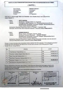 Berita Acara Penarikan/Penggunaan Dana Rehabilitasi/Rekonstruksi Rumah (BAPPD) Rusak Berat, Nama ...