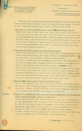 Surat dari Pemeriksa Pembantu Urusan Agraria kepada Inspektorat Wilayah Propinsi DIY perihal lapo...