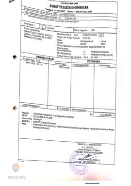 Surat Perintah Pencairan Dana kepada Kelompok Masyarakat Kota Yogyakarta untuk Belanja Lain-lain ...