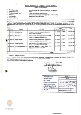 Surat Pernyataan Tanggungjawab Belanja No. 81/962724/X/2007 dari Pejabat Pembuat Komitmen Rehabil...