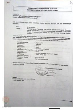 Permohonan Pembayaran Bantuan Rehabilitasi dan Rekonstruksi Rumah, Nama Kelompok Masyarakat Banja...
