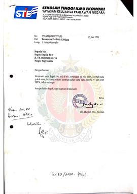 Surat dari Ketua  Sekolah Tinggi Ilmu Ekonomi Yayasan Keluarga Pahlawan Negara (STIE YKPN) kepada...