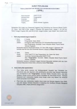 Surat Perjanjian Penyaluran Bantuan Rehabilitasi dan Rekonstruksi Rumah (SPPB),  Nama Kelompok Sa...
