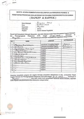 Berita Acara Pembentukan Kelompok dan Pengurus Pokmas dan Penetapan Prioritas Usulan Kegiatan Reh...