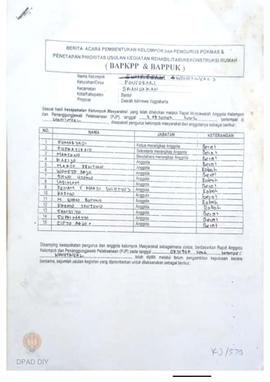 Berita Acara Pembentukan Kelompok dan Pengurus Kelompok Masyarakat dan Penetapan Prioritas Usulan...