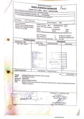 Surat Perintah Pencairan Dana kepada Kelompok Masyarakat Kabupaten Bantul perihal Belanja Lain-la...