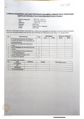 lembar Pengendalian dan Verifikasi Dokumen Administrasi Pencairan Bantuan Rehabilitasi dan Rekons...