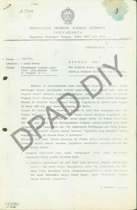 Surat dari Pemda DIY kepada Wakil Gubernur DIY tentang Penyelesaian tanah-tanah yang dikuasai ole...