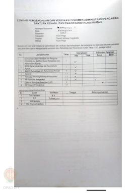 lembar Pengendalian dan Verifikasi Dokumen Administrasi Pencairan Bantuan Rehabilitasi dan Rekons...