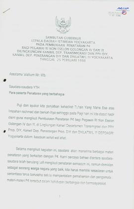 Bendel sambutan dari Gubernur Kepala Kantor Wilayah Departemen Penerangan Daerah Istimewa Yogyaka...