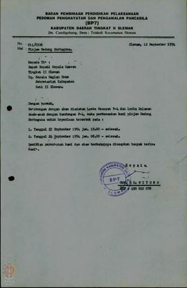 
Surat dari Kepala BP-7 Dati Sleman Untuk Bupati Kepala Daerah  Tingkat II Sleman Cq. Kepala bagi...