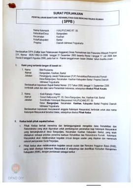 Surat Perjanjian Penyaluran Bantuan Rehabilitasi dan Rekonstruksi Rumah (SPPB), Nama Kelompok I s...