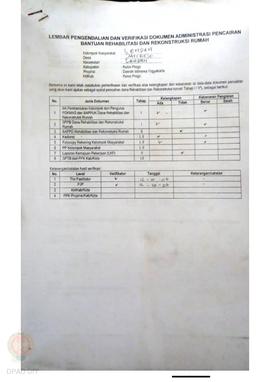 lembar Pengendalian dan Verifikasi Dokumen Administrasi Pencairan Bantuan Rehabilitasi dan Rekons...