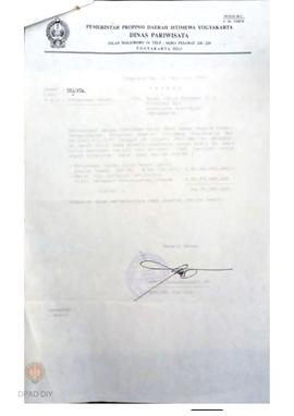 Surat dari Kepala  Dinas Pariwisata, KPH.H., Kusumonagoro, SH kepada Ketua Bappeda Tk. I Prop. DI...