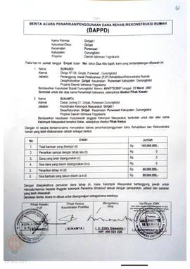 Berita Acara Penarikan/Penggunaan Dana Rehabilitasi/Rekonstruksi Rumah (BAPPD) Rusak Berat, Nama ...