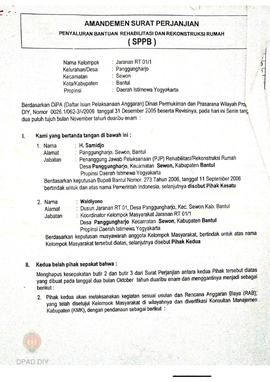 Amandemen dan Surat Perjanjian Penyaluran Bantuan Rehabilitasi dan Rekonstruksi Rumah (SPPB),  Na...