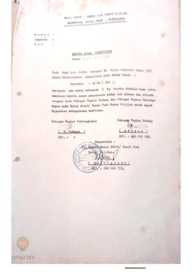 Berita Acara penyusutan benih padi varitas IR 64 (SSI) Nomor 521221/1591 dari Balai Bibit/Benih p...