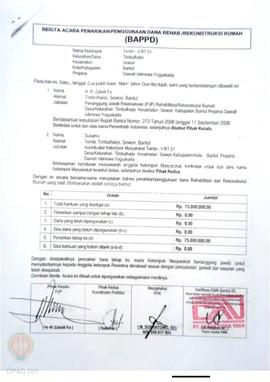 Berita Acara Penarikan/Penggunaan Dana Rehabilitasi/Rekonstruksi Rumah (BAPPD) Rusak Sedang, Nama...