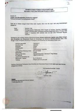 Permohonan Pembayaran Bantuan Rehabilitasi dan Rekonstruksi Rumah, Nama Kelompok Masyarakat Pokma...