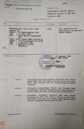 Surat dari Kepala Sub Bagian Tata Usaha Kantor Wilayah Departemen Penerangan Daerah Istimewa Yogy...