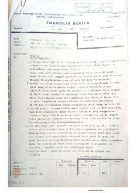 Surat telegram dari Menteri Dalam Negeri No.63/15/PDG/IV/82 kepada Gubernur KDH TK I Jateng tenta...