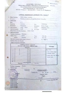 Laporan dari Balai Pengawasan dan Sertifikasi Benih II tentang hasil pemeriksaan lapangan fase pe...
