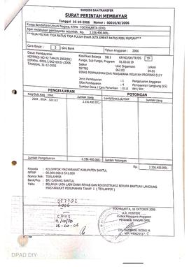 Surat Perintah Pencairan Dana kepada Kelompok Masyarakat Kabupaten Bantul perihal Belanja Lain-la...
