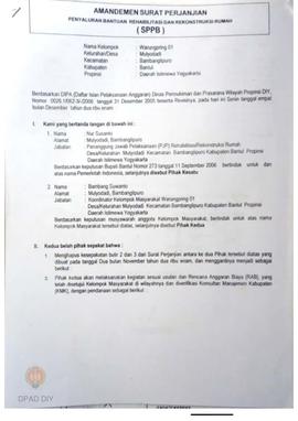 Amandemen Surat Perjanjian Penyaluran Bantuan Rehabilitasi dan Rekonstruksi Rumah (SPPB), Nama Ke...