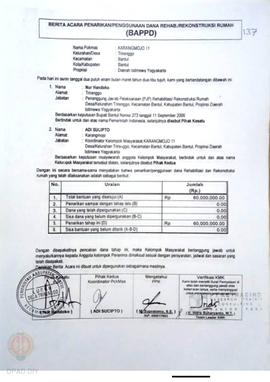 Berita Acara Penarikan/Penggunaan Dana Rehabilitasi/Rekonstruksi Rumah (BAPPD) Rusak Sedang, Nama...