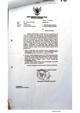Surat  dari Bawaslu kepada Ketua  Panwaslu Provinsi DIY perihal  data inventaris barang Tahun Ang...