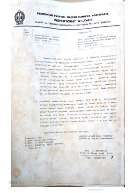 Konsep Surat Inspektorat Wilayah Propinsi DIY kepada Asmenko II Bidang Pengawasan kebijaksanaan P...