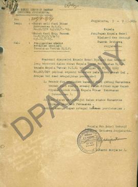 Surat dari Kepala Sub Seksi Gedung DIY kepada Kepala Seksi Jalan-jalan dan Gedung DIY perihal pen...