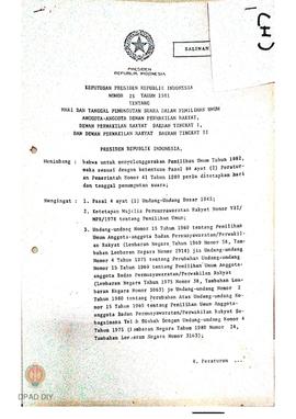 Keputusan Presiden RI Nomor 25 Tahun 1981 tentang hari dan tanggal pemungutan suara dalam Pemilu,...