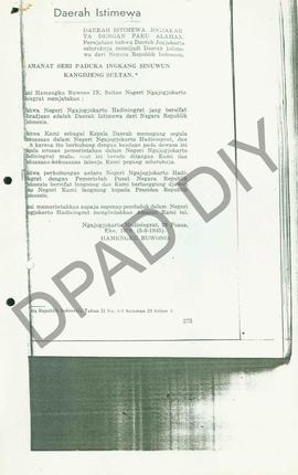 Amanat Seri Paduka Ingkang Sinuwun Kanjeng Sultan HB IX dan Paku Alam VIII